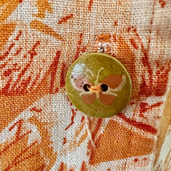 Oleg Cassini Hawaiian Shirt Womens S Orange Floral Linen Blend Statement Buttons - Picture 4 of 9